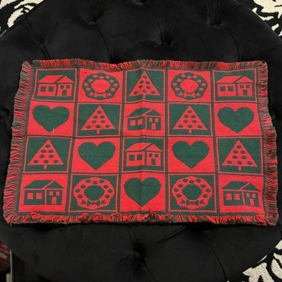 VTG Christmas Table Decor Runner Placemat Wreath Trees Hearts Country Cottage - Picture 1 of 7